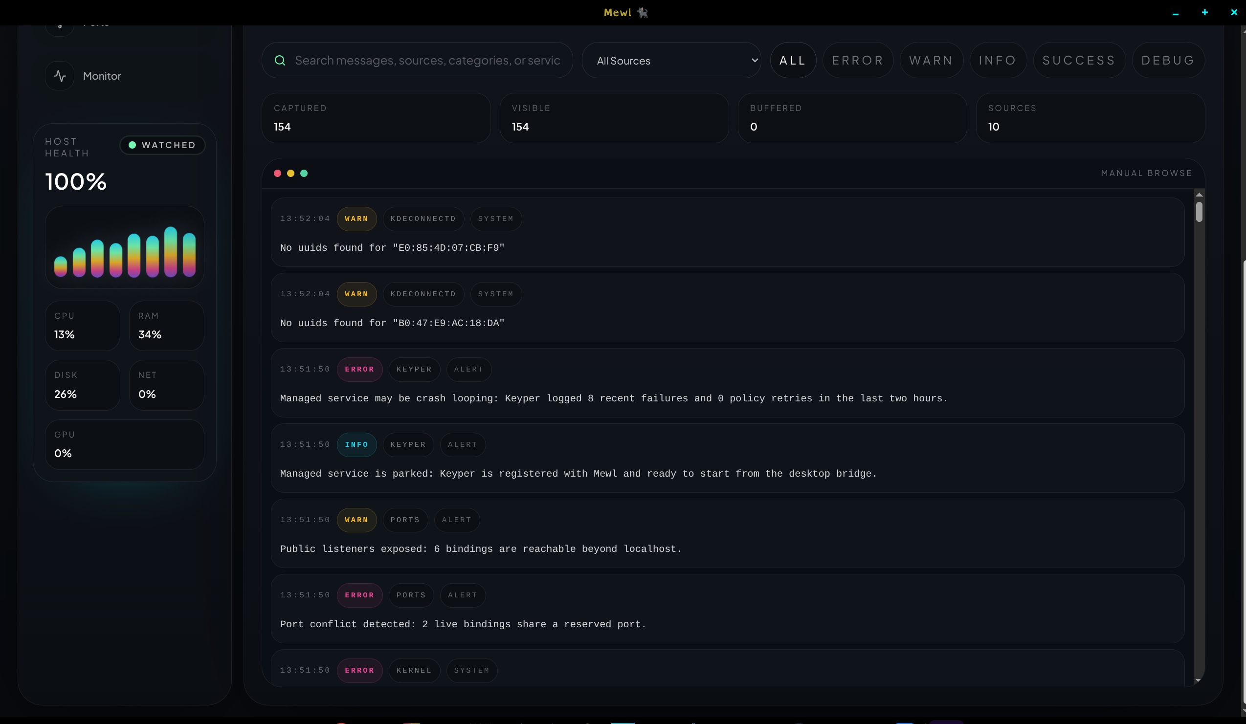 Mewl logs feed