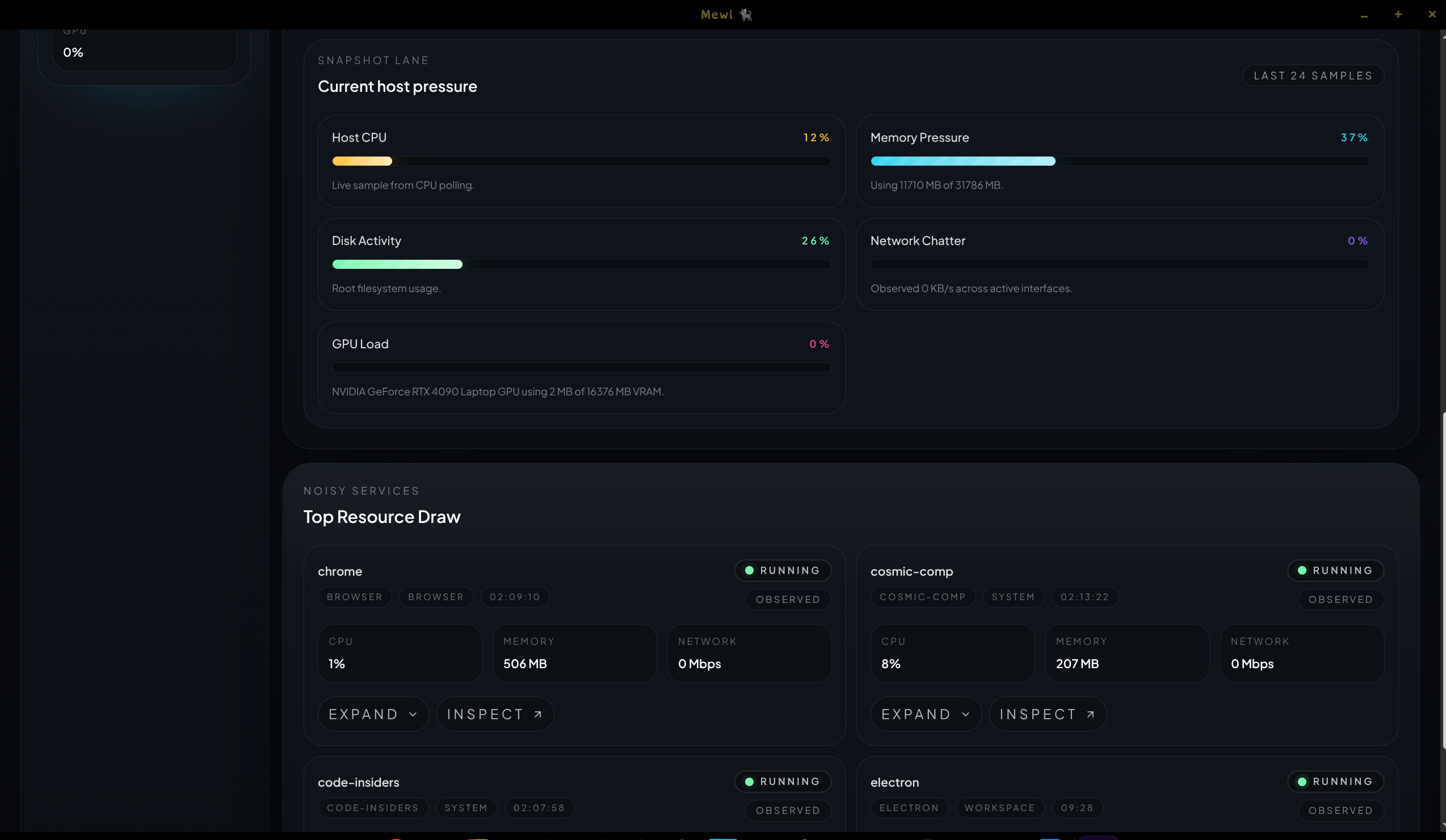 Mewl monitor snapshot and noisy services